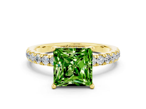 Yellow gold Princess Cut Peridot Pave Band Solitaire Ring with Four-Prong Setting_24