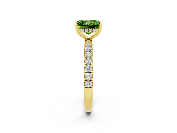 Yellow gold Princess Cut Peridot Pave Band Solitaire Ring with Round  and Prong Setting