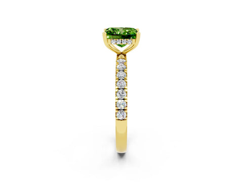Yellow gold Princess Cut Peridot Pave Band Solitaire Ring with Four-Prong Setting_26