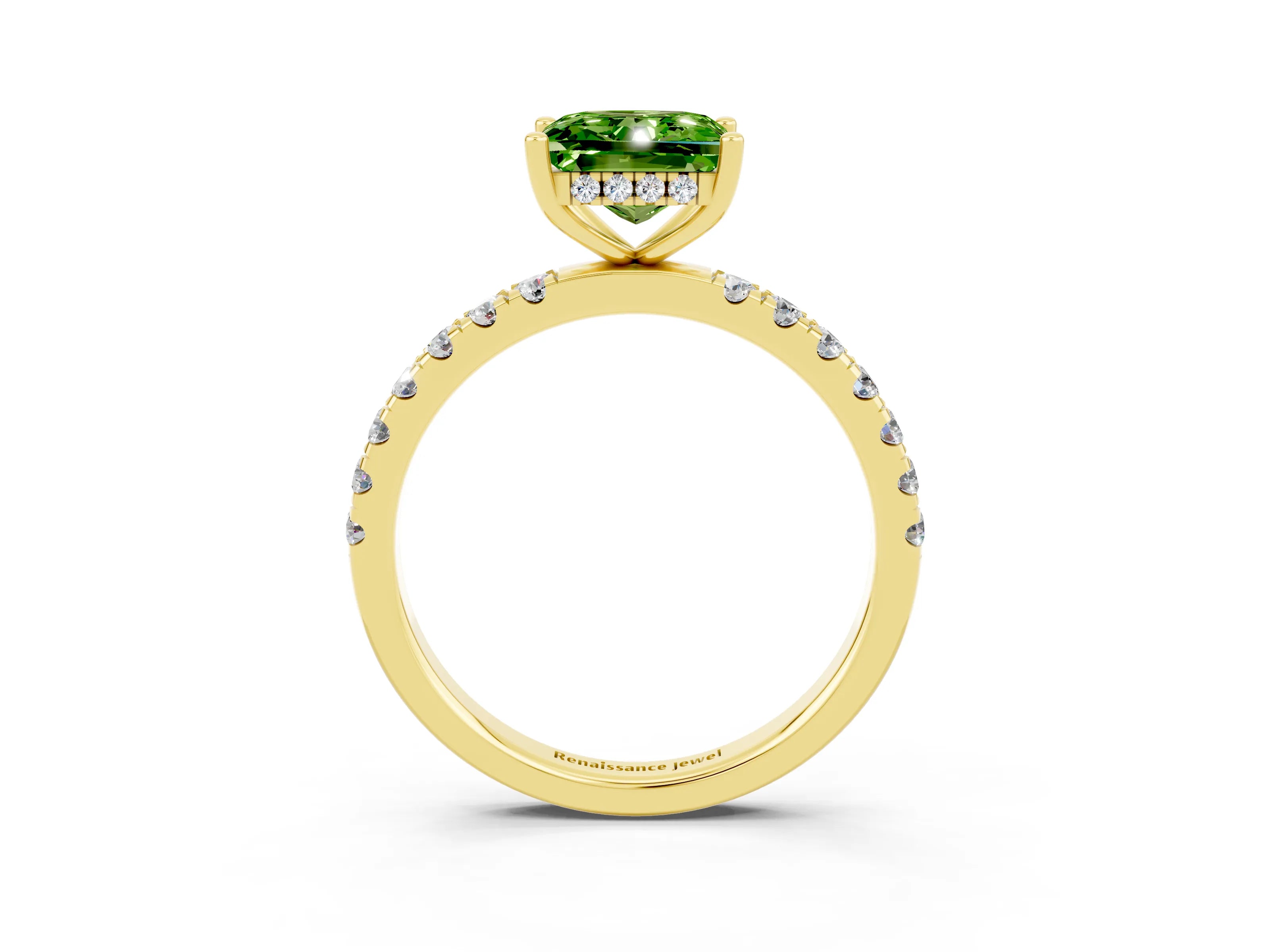 Yellow gold Princess Cut Peridot Pave Band Solitaire Ring with Four-Prong Setting_27