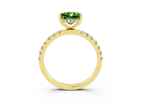 Yellow gold Princess Cut Peridot Pave Band Solitaire Ring with Four-Prong Setting_27