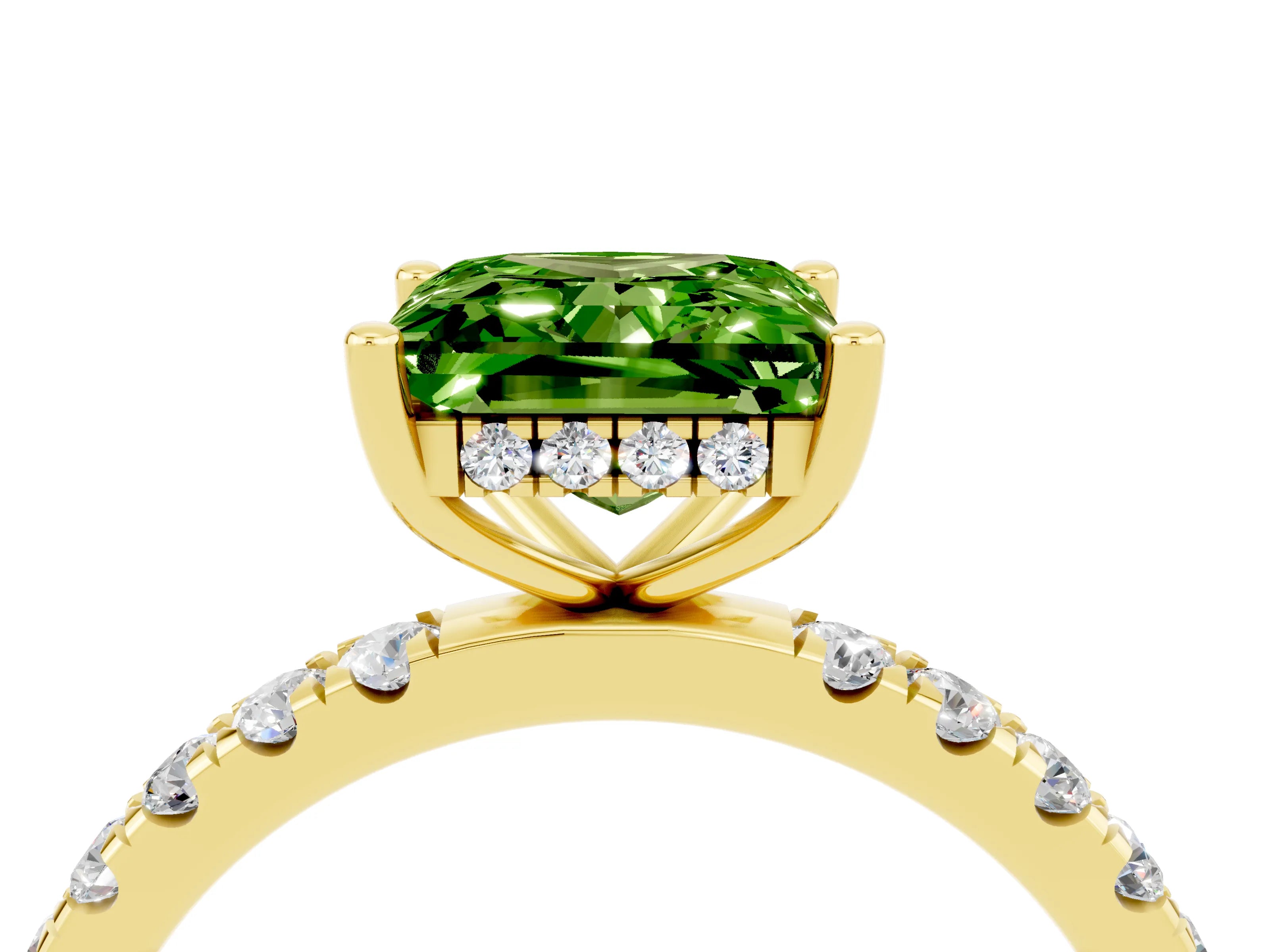 Yellow gold Princess Cut Peridot Pave Band Solitaire Ring with Four-Prong Setting_28