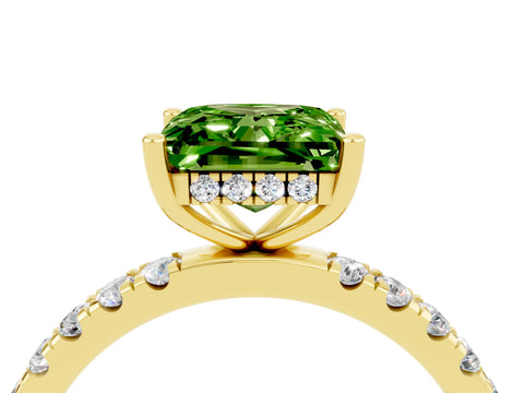 Yellow gold Princess Cut Peridot Pave Band Solitaire Ring with Four-Prong Setting_28