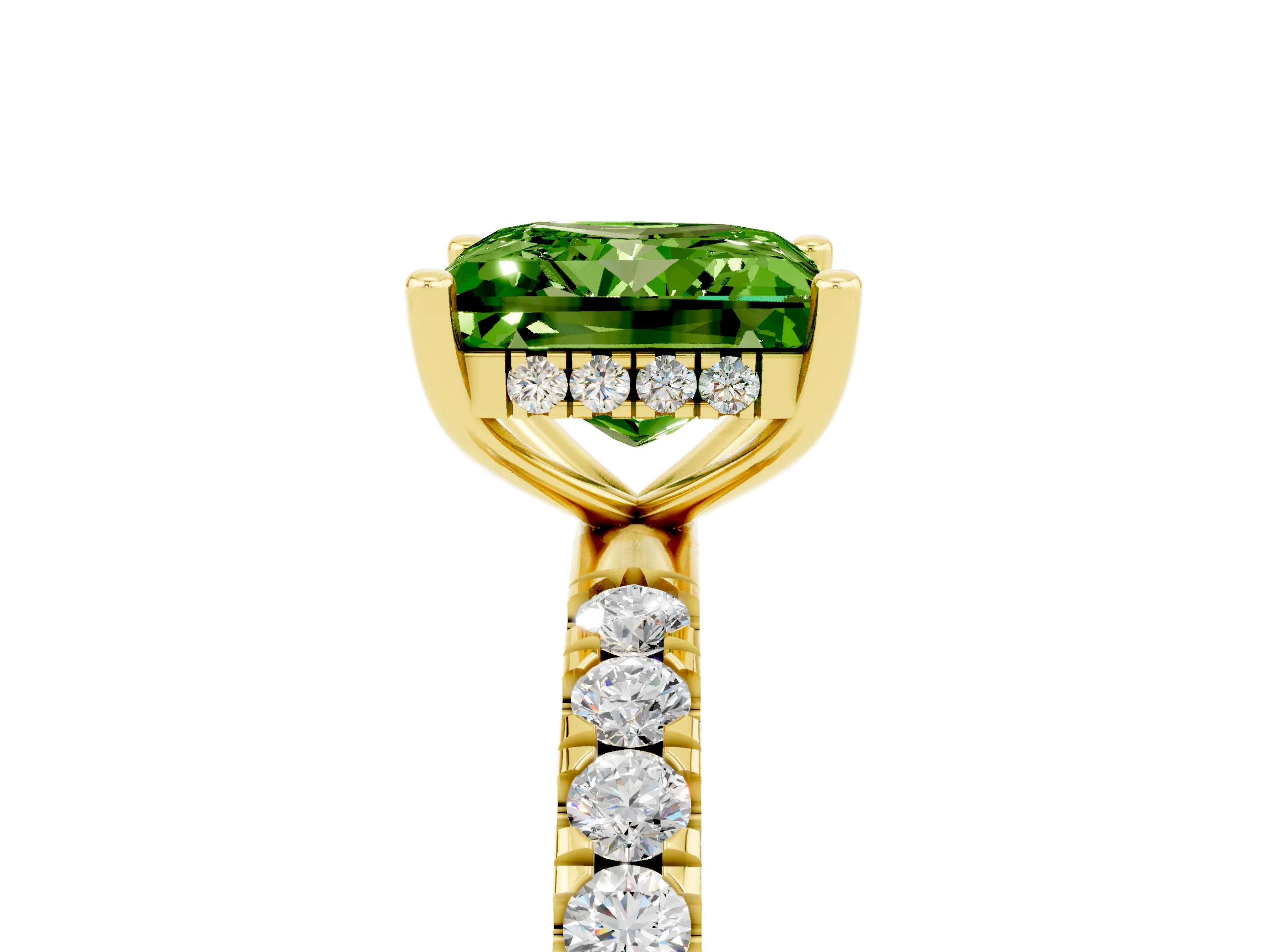 Yellow gold Princess Cut Peridot Pave Band Solitaire Ring with Four-Prong Setting_29