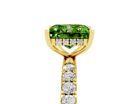 Yellow gold Princess Cut Peridot Pave Band Solitaire Ring with Four-Prong Setting_29