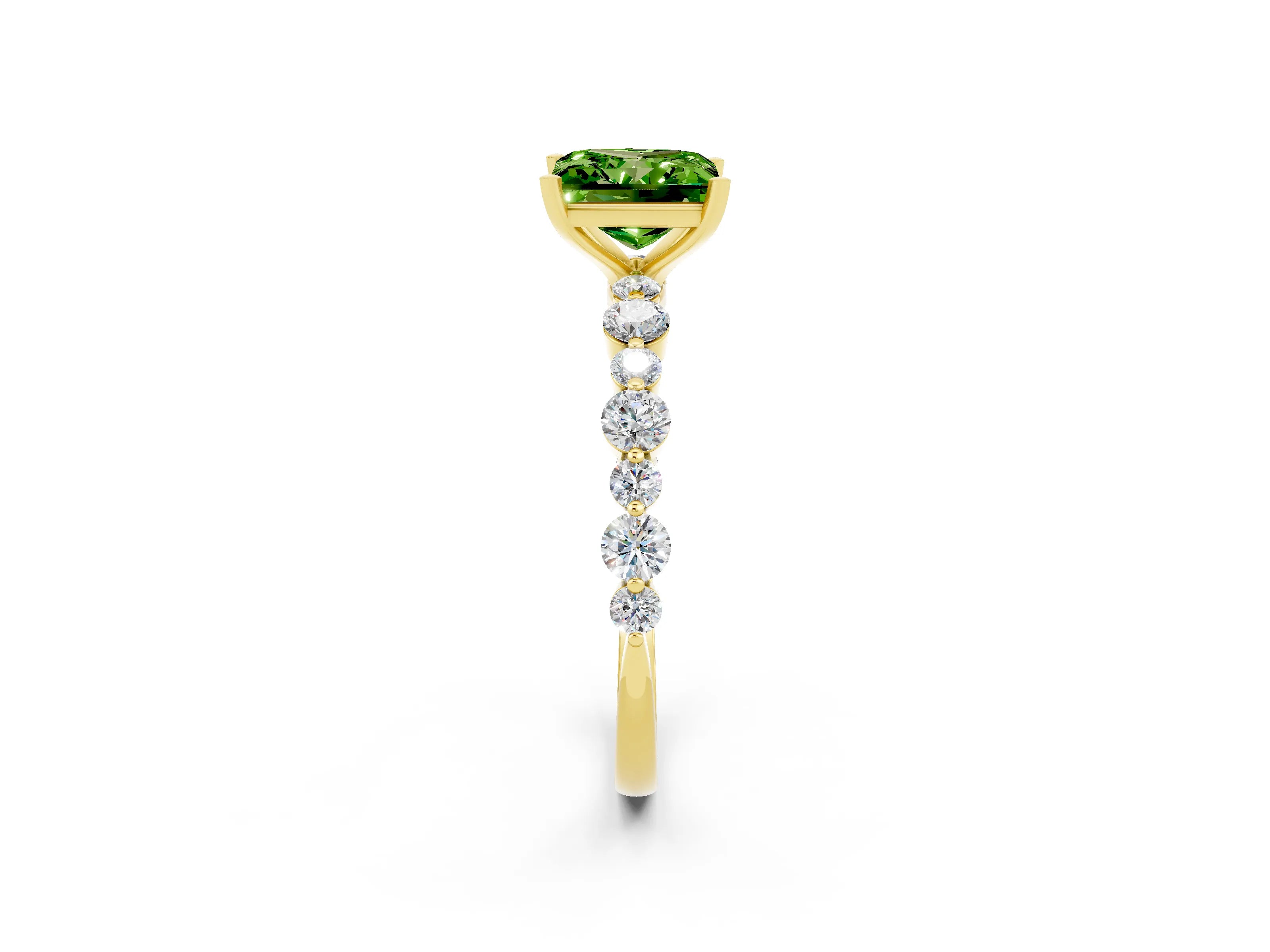 Yellow gold Princess Cut Peridot Prong Set Engagement Ring with Pavé Band_2