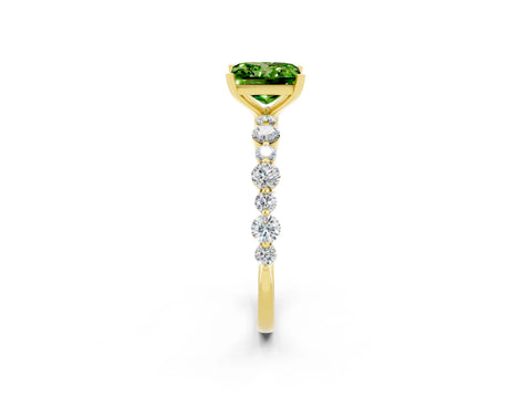 Yellow gold Princess Cut Peridot Prong Set Engagement Ring with Pavé Band_2