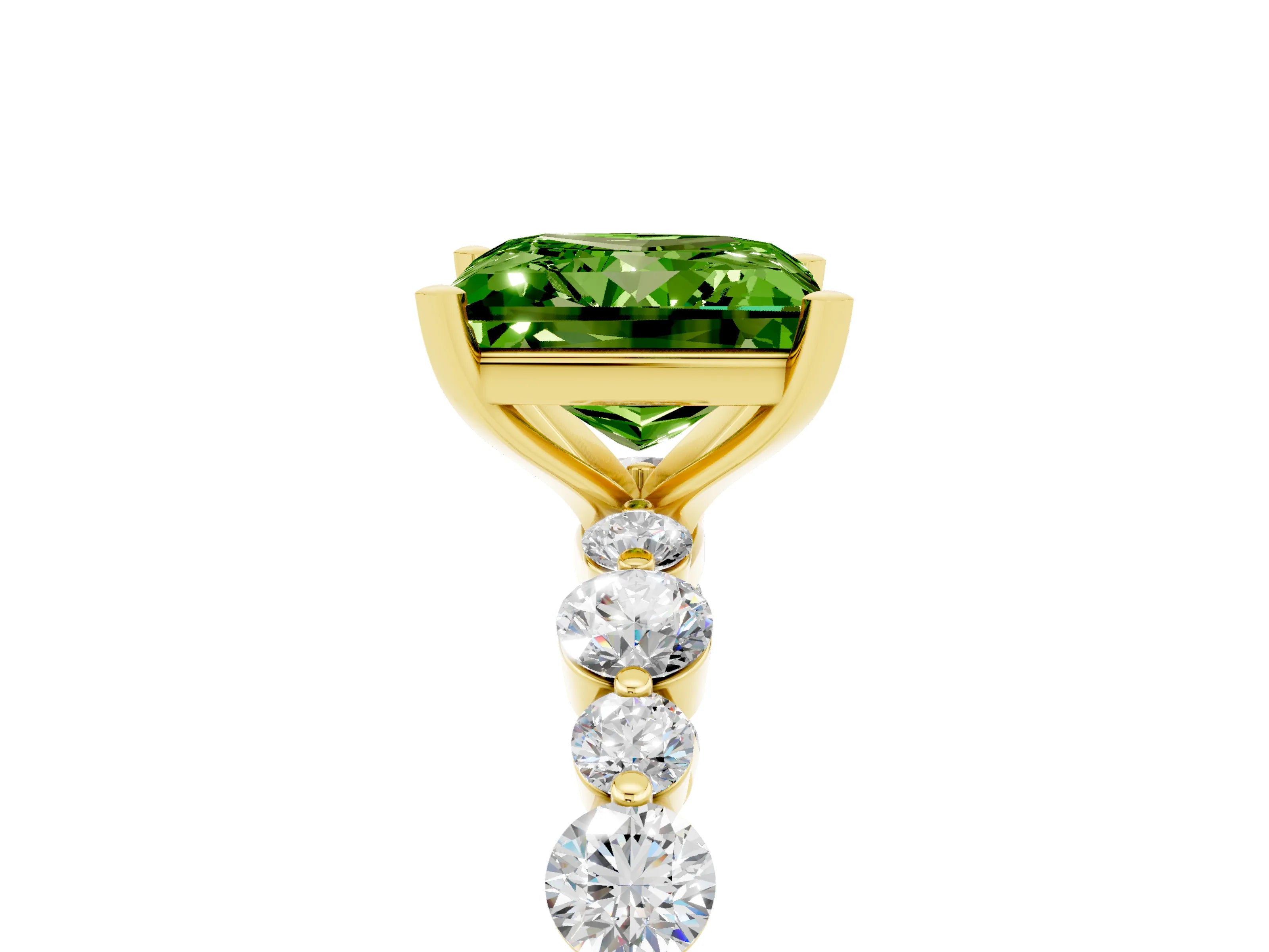 Yellow gold Princess Cut Peridot Prong Set Engagement Ring with Pavé Band_5