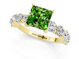 Yellow gold Princess Cut Peridot Prong Setting with Side Stones on a Pave Band_1