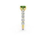 Yellow gold Princess Cut Peridot Prong Setting with Side Stones on a Pave Band_2