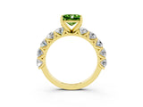 Yellow gold Princess Cut Peridot Prong Setting with Side Stones on a Pave Band_3