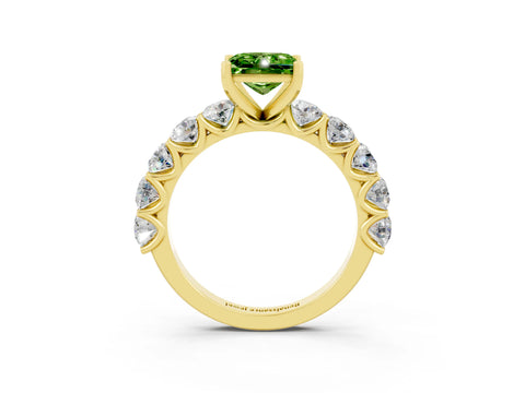 Yellow gold Princess Cut Peridot Prong Setting with Side Stones on a Pave Band_3