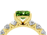 Yellow gold Princess Cut Peridot Prong Setting with Side Stones on a Pave Band_4
