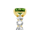 Yellow gold Princess Cut Peridot Prong Setting with Side Stones on a Pave Band_5