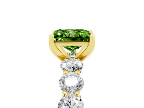 Yellow gold Princess Cut Peridot Prong Setting with Side Stones on a Pave Band_5
