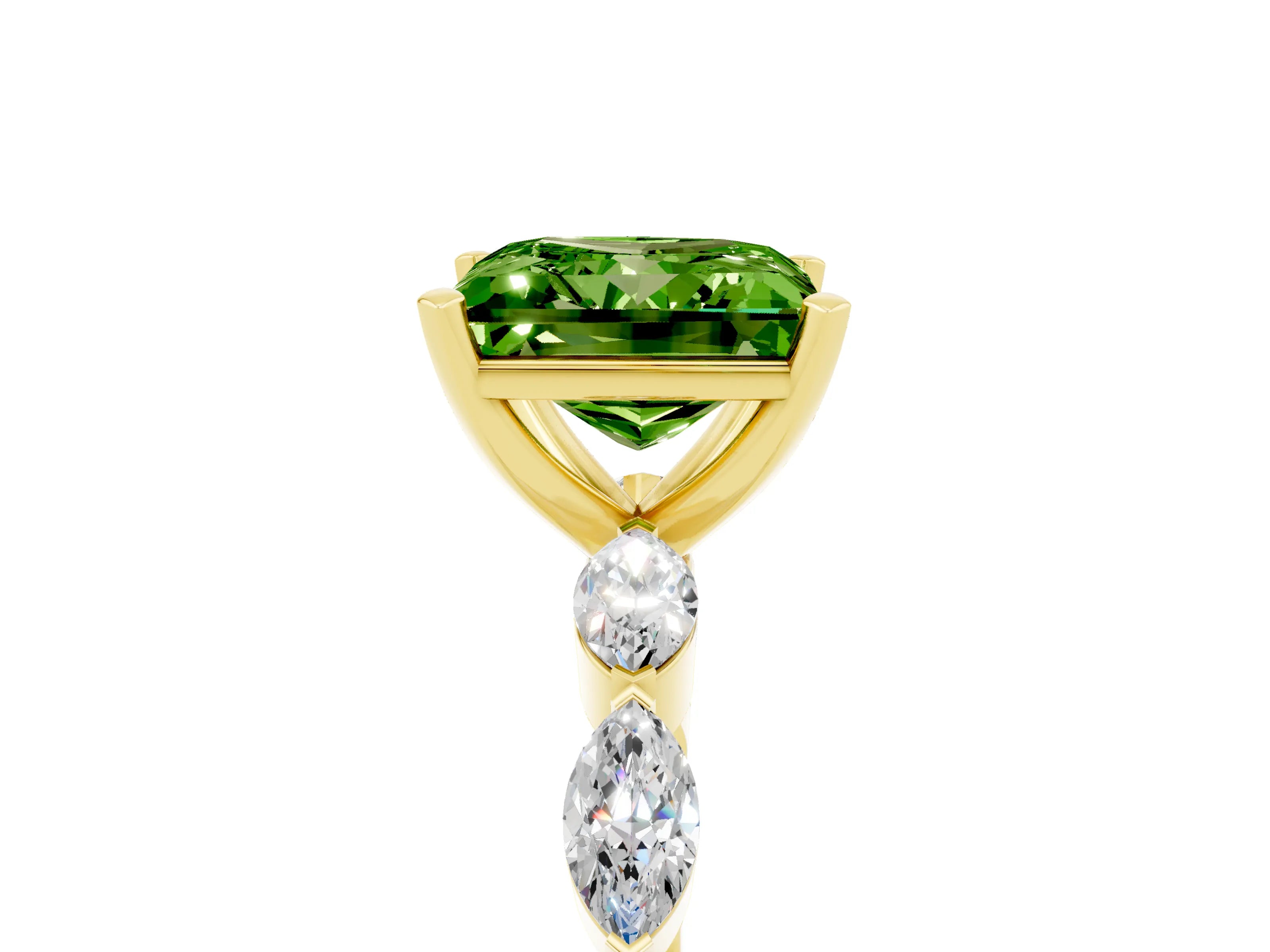Yellow gold Princess Cut Peridot Ring with Marquise Side Stones and Prong Setting_5