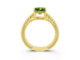 Yellow gold Princess Cut Peridot Ring with Milgrain Pavé Band and Four-Prong Setting_15
