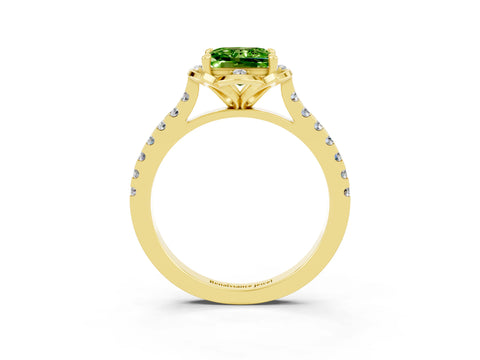 Yellow gold Princess Cut Peridot Ring with Pavé Band and Floral Prong Setting_3