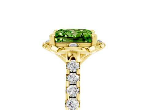 Yellow gold Princess Cut Peridot Ring with Pavé Band and Floral Prong Setting_5