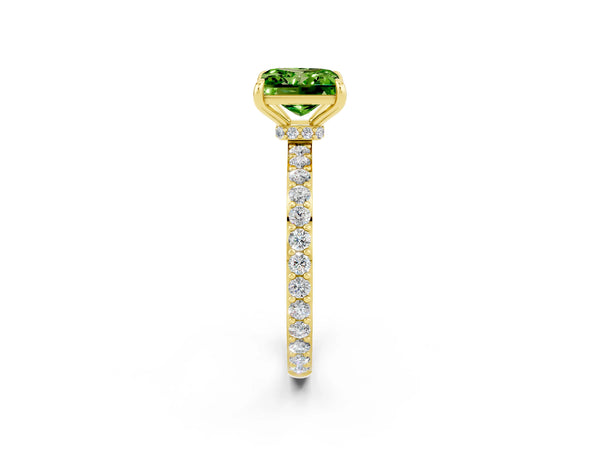 Yellow gold Princess Cut Peridot Pavé Engagement Ring with Round  Accents and Prong Setting