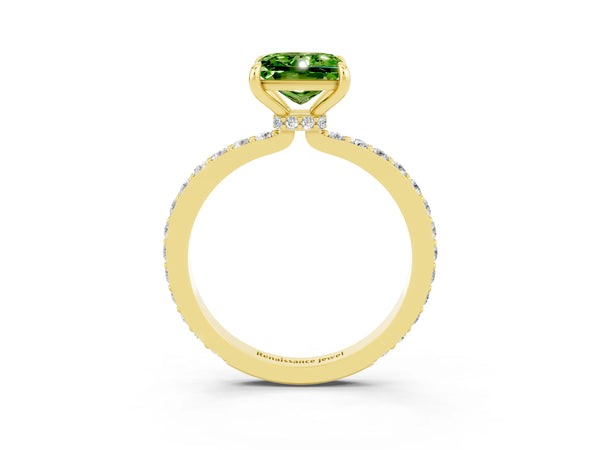 Yellow gold Princess Cut Peridot Pavé Engagement Ring with Round  Accents and Prong Setting