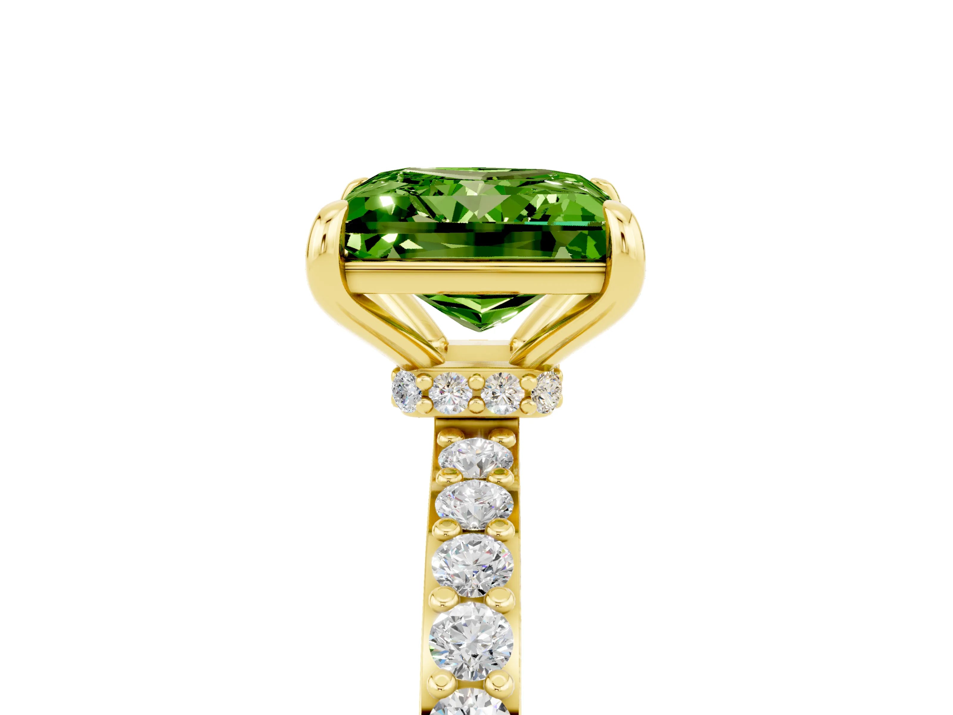 Yellow gold Princess Cut Peridot Ring with Pavé Band and Four-Prong Setting_5