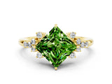 Yellow gold Princess Cut Peridot Ring with Side Stones and Four-Prong Setting_36