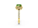 Yellow gold Princess Cut Peridot Scalloped Halo Engagement Ring with Round Shared Prong Band_14