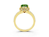 Yellow gold Princess Cut Peridot Scalloped Halo Engagement Ring with Round Shared Prong Band_15
