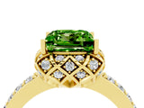 Yellow gold Princess Cut Peridot Scalloped Halo Engagement Ring with Round Shared Prong Band_16