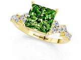 Yellow gold Princess Cut Peridot Scattered Round Accent Ring with Prong Setting_31