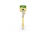 Yellow gold Princess Cut Peridot Scattered Round Accent Ring with Prong Setting_32