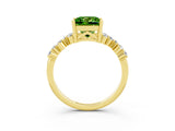 Yellow gold Princess Cut Peridot Scattered Round Accent Ring with Prong Setting_33