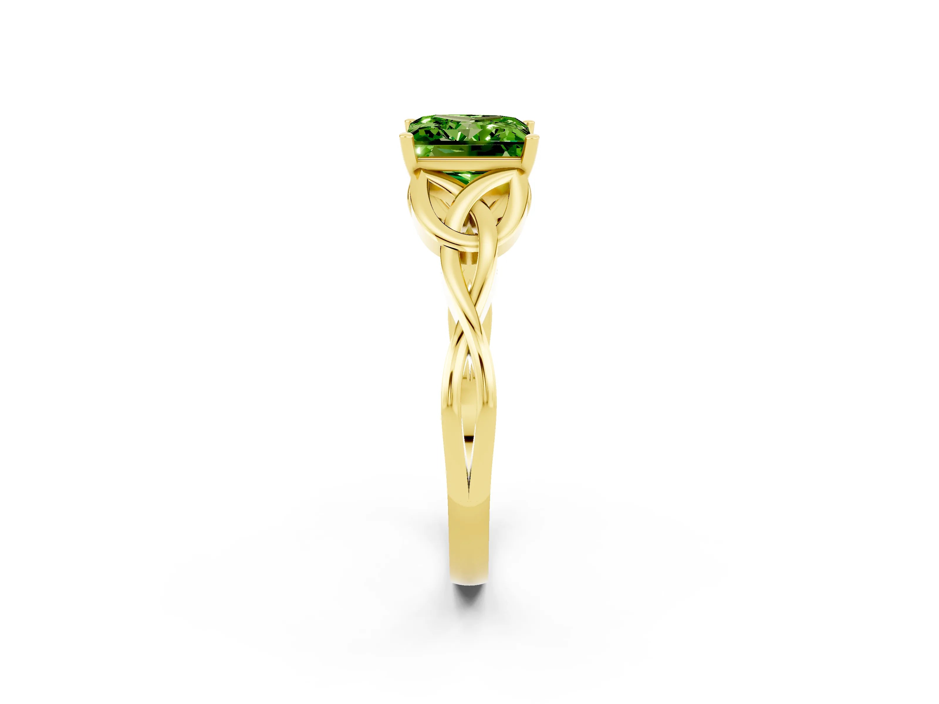 Yellow gold Princess Cut Peridot Solitaire Celtic Knot Ring with Four-Prong Setting_14