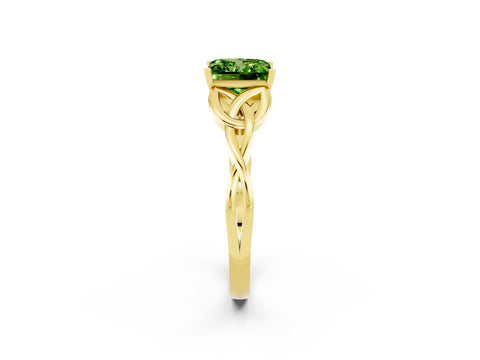 Yellow gold Princess Cut Peridot Solitaire Celtic Knot Ring with Four-Prong Setting_14