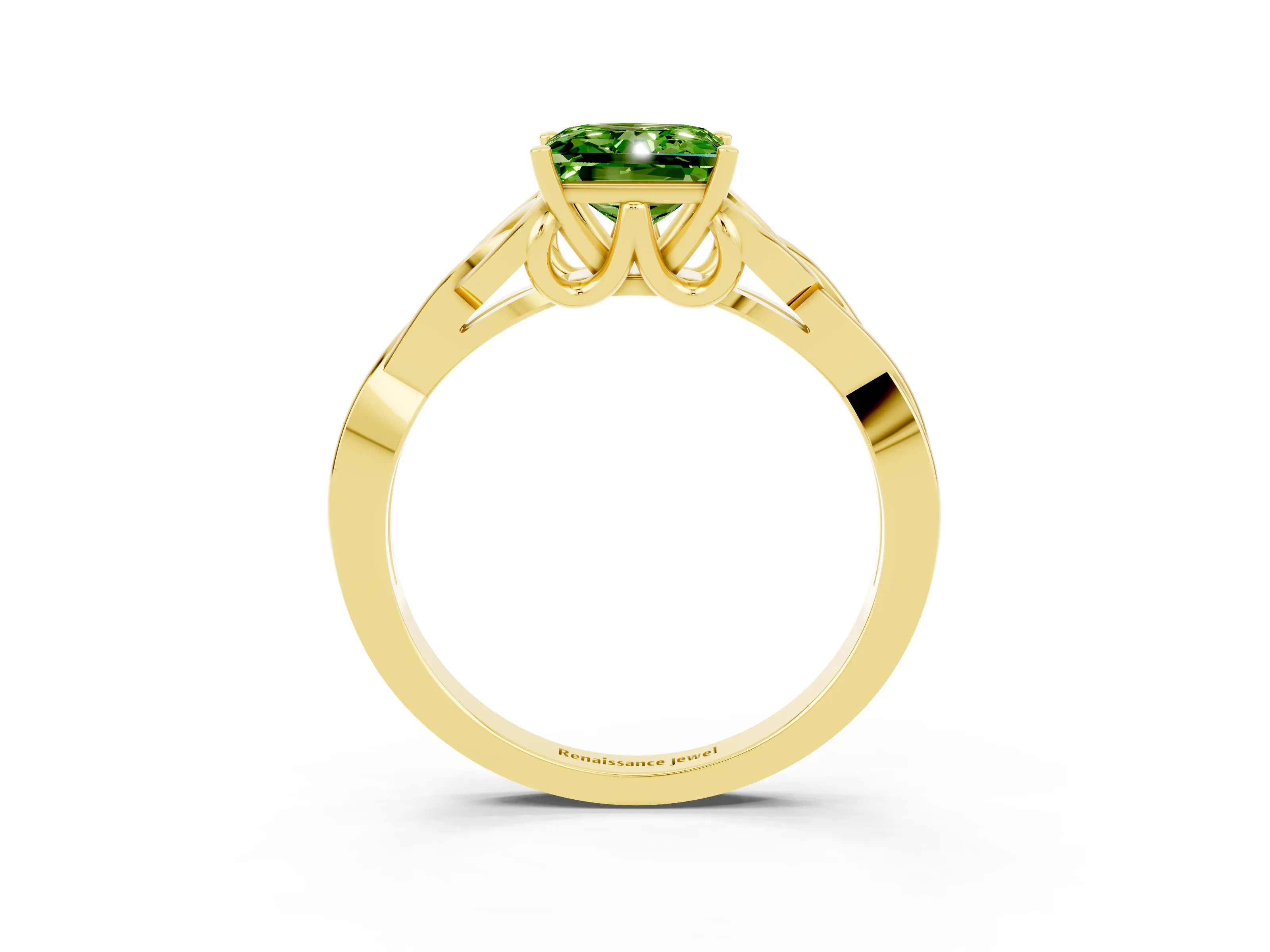 Yellow gold Princess Cut Peridot Solitaire Celtic Knot Ring with Four-Prong Setting_15