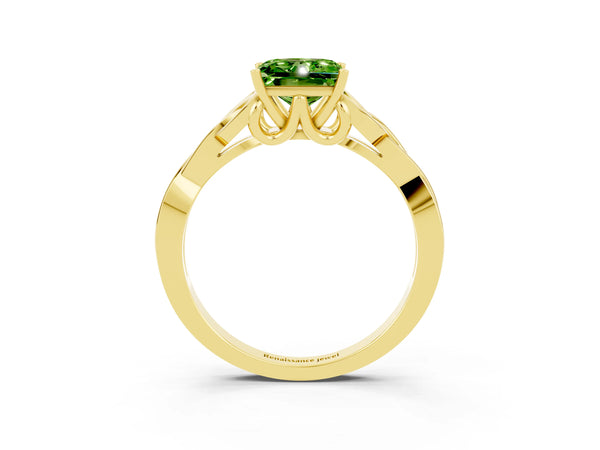 Yellow gold Princess Cut Peridot Solitaire Celtic Knot Ring with Four-Prong Setting