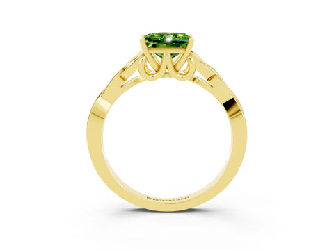 Yellow gold Princess Cut Peridot Solitaire Celtic Knot Ring with Four-Prong Setting_15