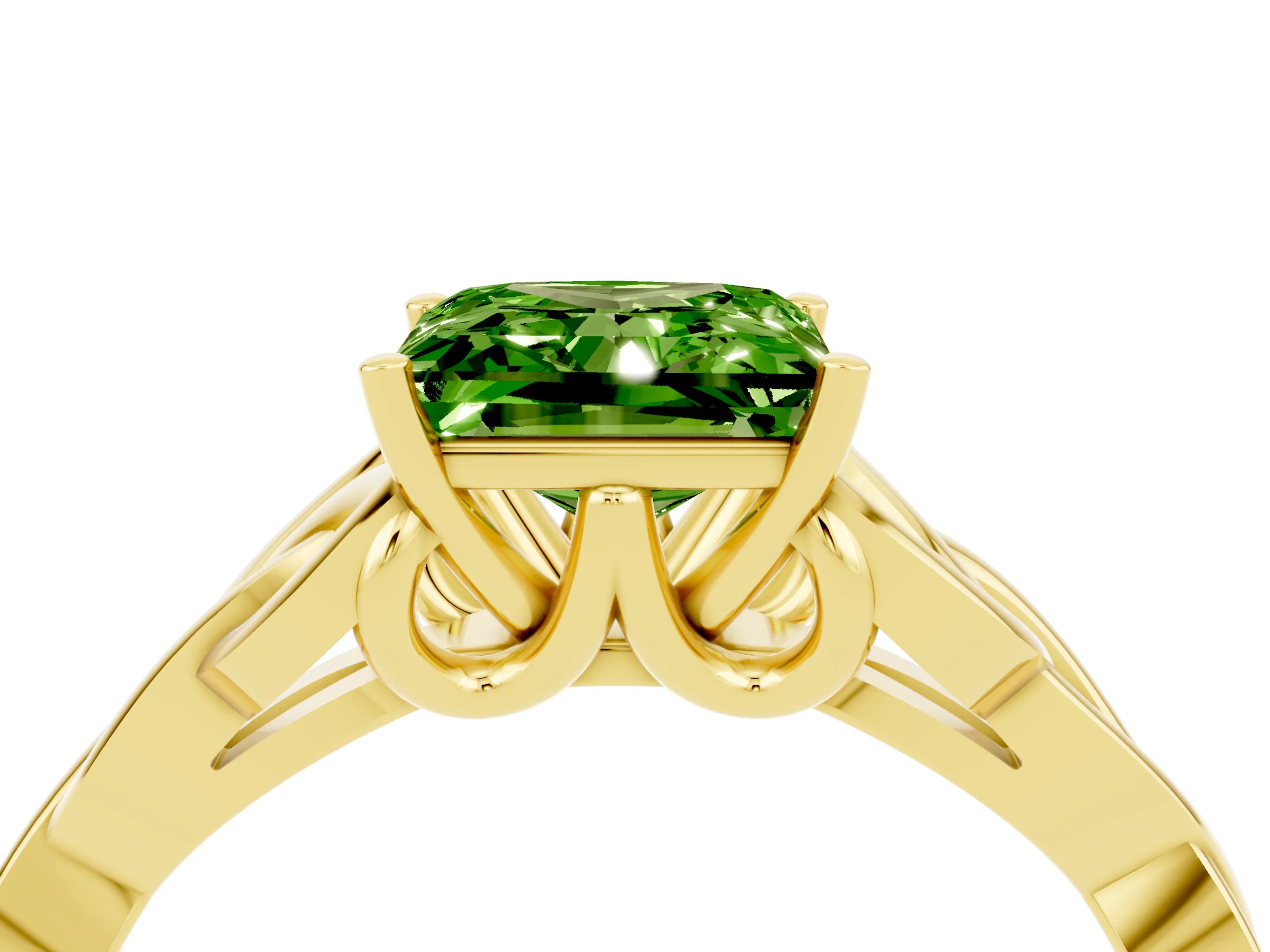 Yellow gold Princess Cut Peridot Solitaire Celtic Knot Ring with Four-Prong Setting_16