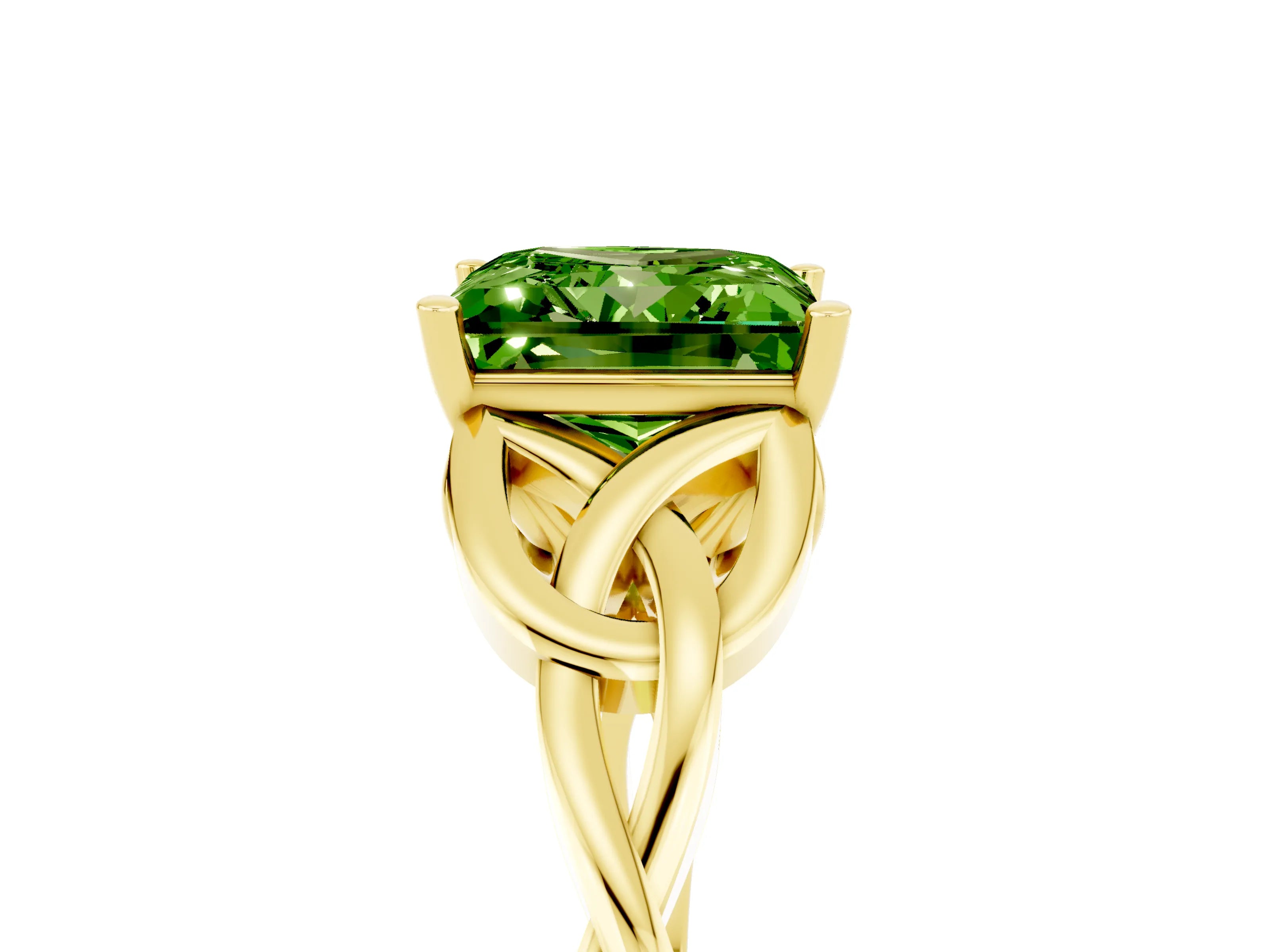 Yellow gold Princess Cut Peridot Solitaire Celtic Knot Ring with Four-Prong Setting_17