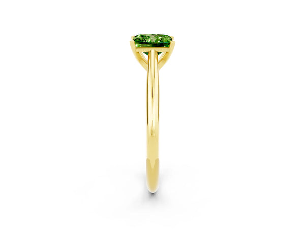 Yellow gold Princess Cut Peridot Solitaire Engagement Ring with Cathedral Setting and Four-Prong Mount