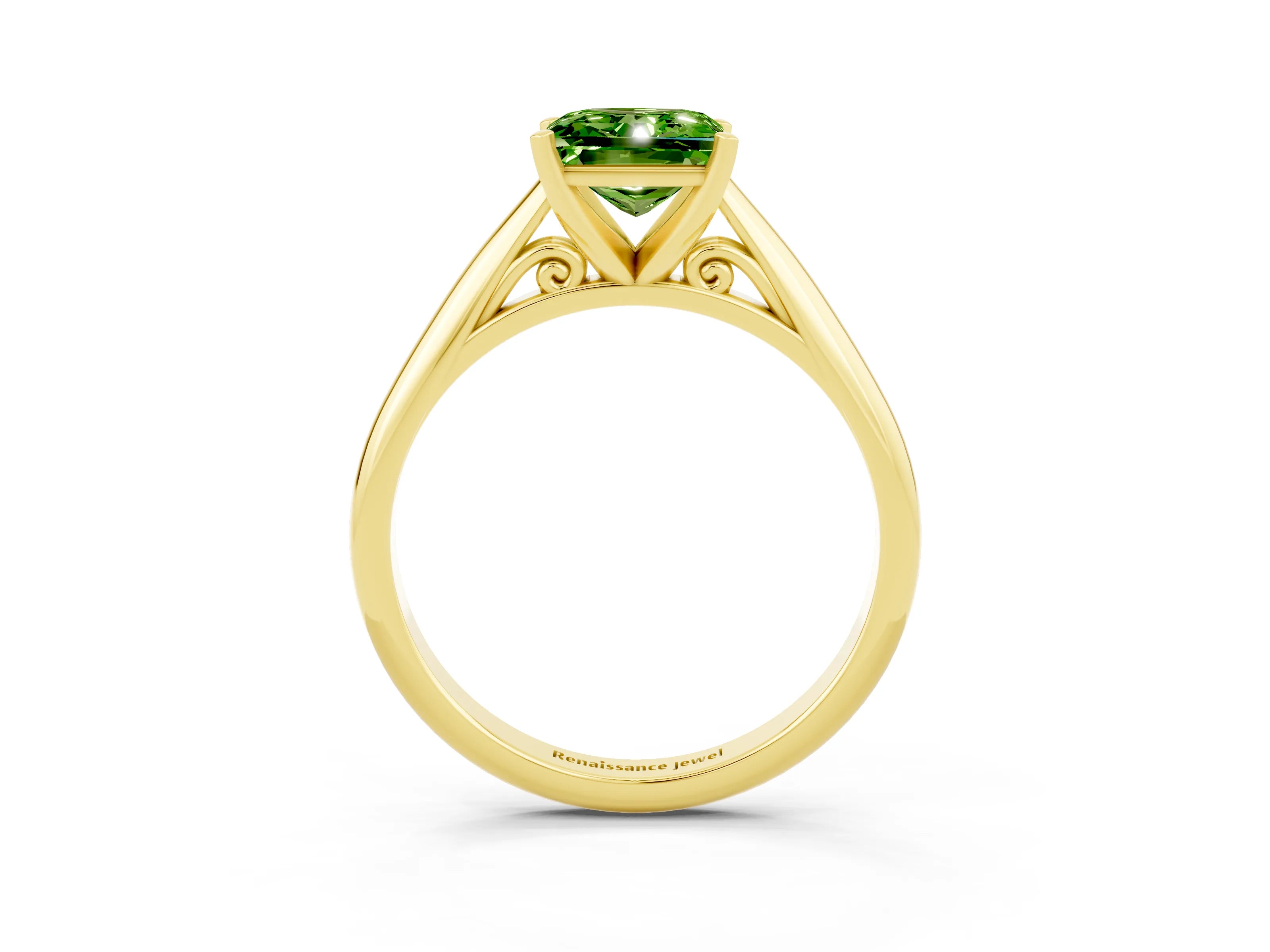 Yellow gold Princess Cut Peridot Solitaire Engagement Ring with Cathedral Setting and Four-Prong Mount_15