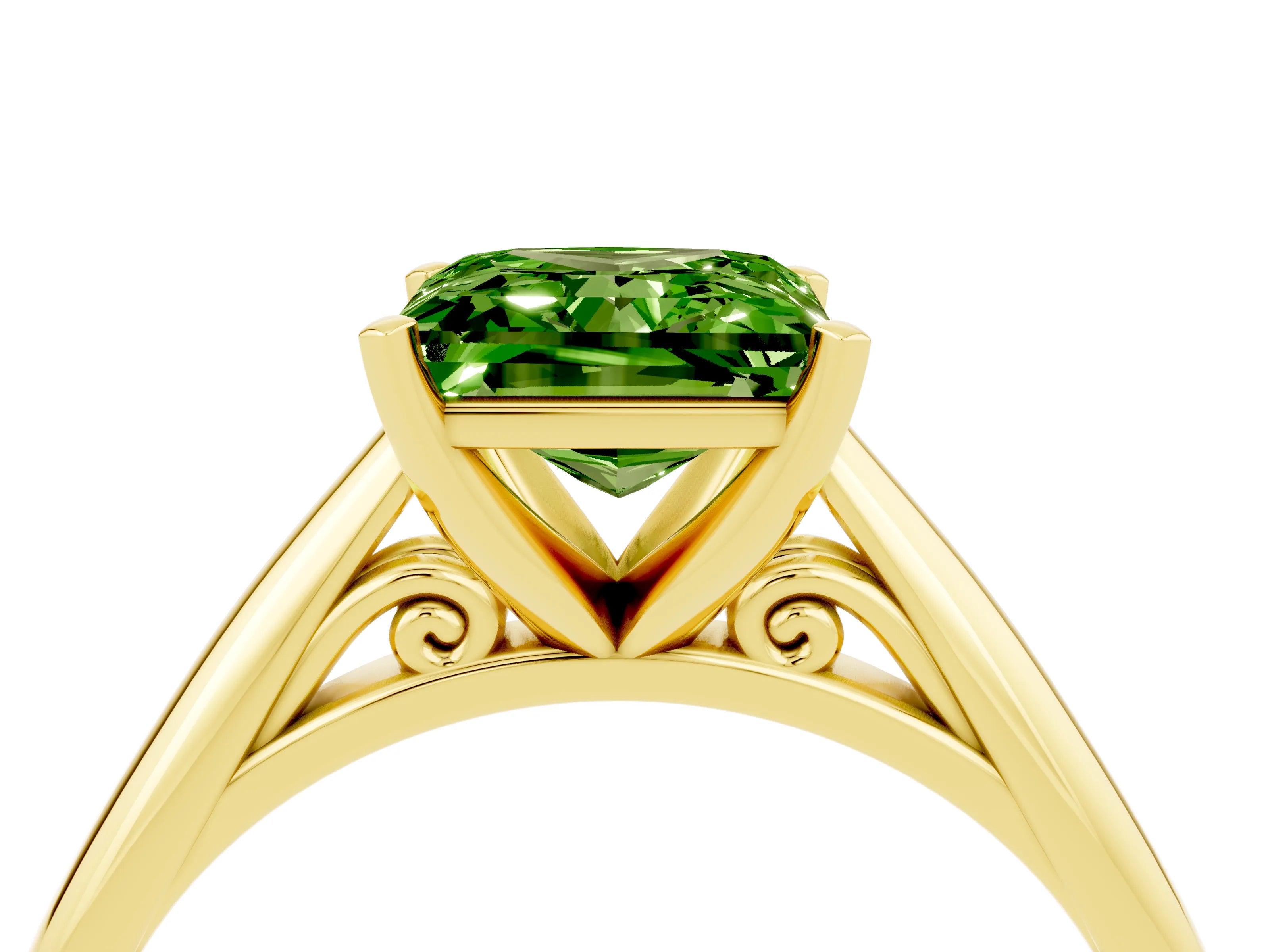 Yellow gold Princess Cut Peridot Solitaire Engagement Ring with Cathedral Setting and Four-Prong Mount_16