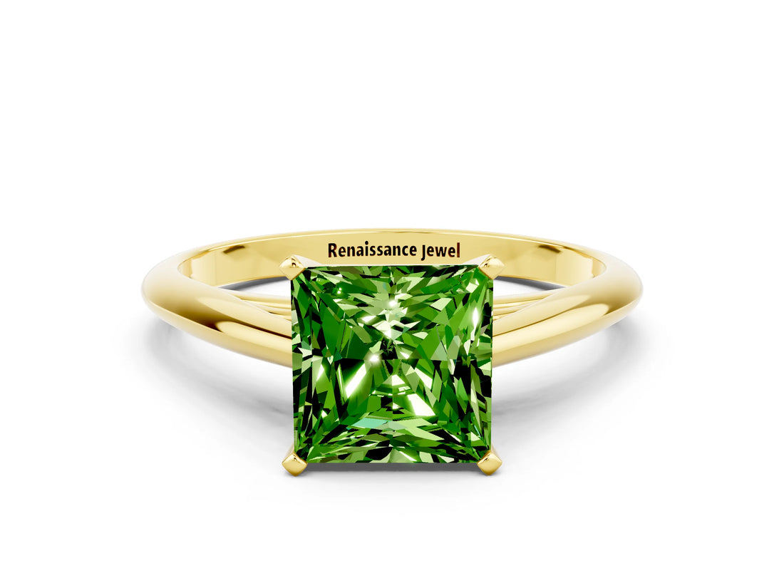 Yellow gold Princess Cut Peridot Solitaire Engagement Ring with Cathedral Setting and Four-Prong Mount_72