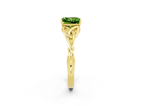 Yellow gold Princess Cut Peridot Solitaire Engagement Ring with Celtic Knot Band and Four-Prong Setting_2