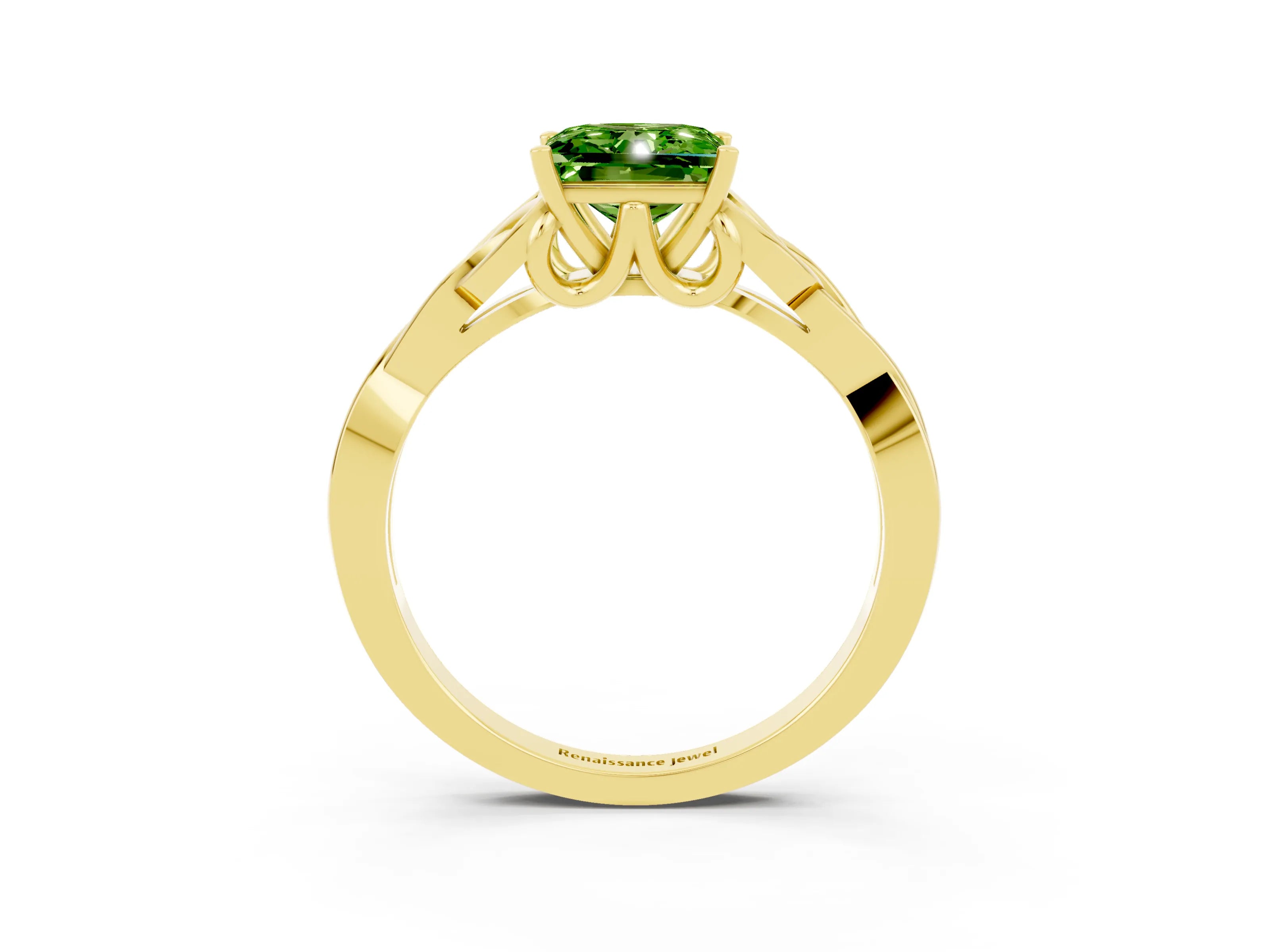 Yellow gold Princess Cut Peridot Solitaire Engagement Ring with Celtic Knot Band and Four-Prong Setting_3