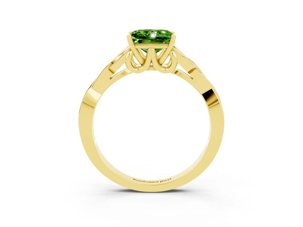 Yellow gold Princess Cut Peridot Solitaire Engagement Ring with Celtic Knot Band and Four-Prong Setting