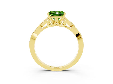 Yellow gold Princess Cut Peridot Solitaire Engagement Ring with Celtic Knot Band and Four-Prong Setting_3