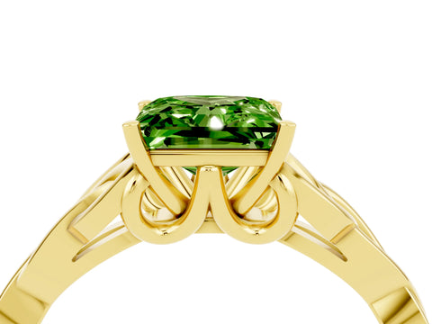 Yellow gold Princess Cut Peridot Solitaire Engagement Ring with Celtic Knot Band and Four-Prong Setting_4