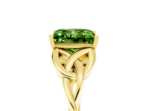 Yellow gold Princess Cut Peridot Solitaire Engagement Ring with Celtic Knot Band and Four-Prong Setting_5